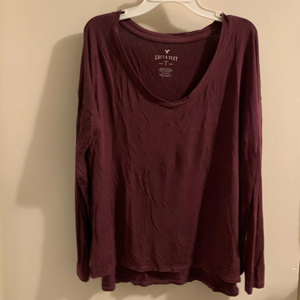 Burgundy Long Sleeve High Low TShirt